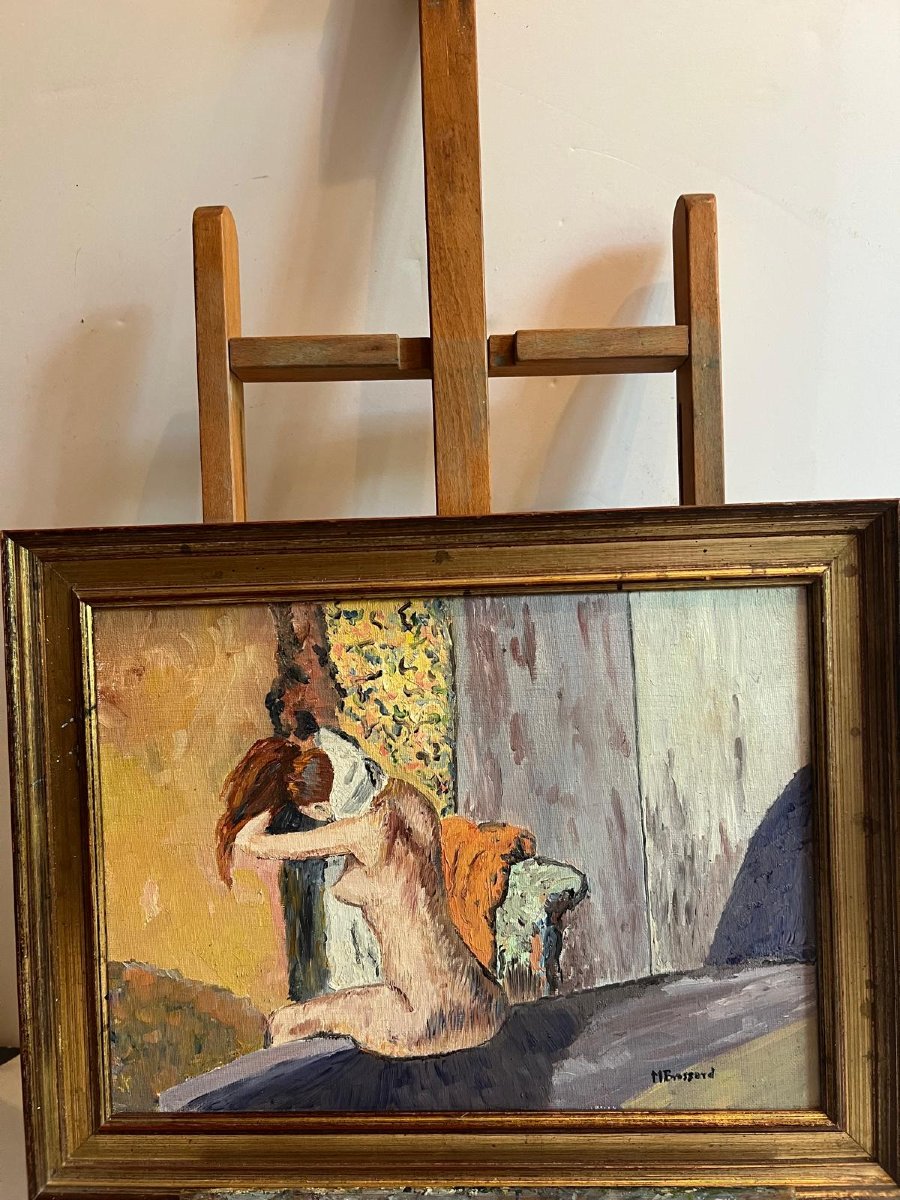Tableau femme Nu assise Signé M. Brassard, Huile sur toile. -photo-3