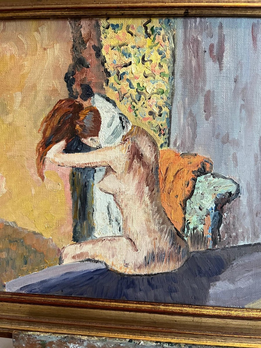 Tableau femme Nu assise Signé M. Brassard, Huile sur toile. 