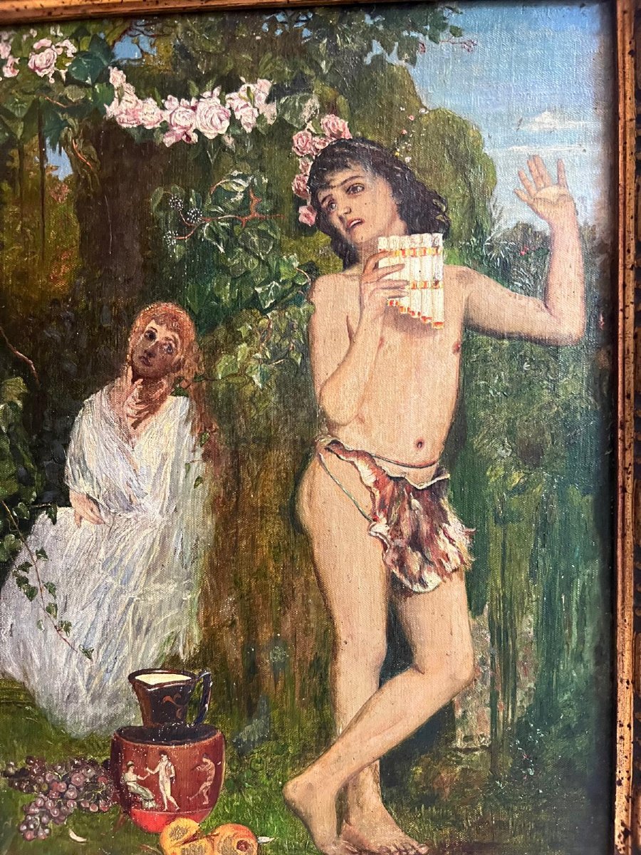 Painting The Enchanting Little Musician With Young Girl Signed Illegible, Lower Right -photo-2