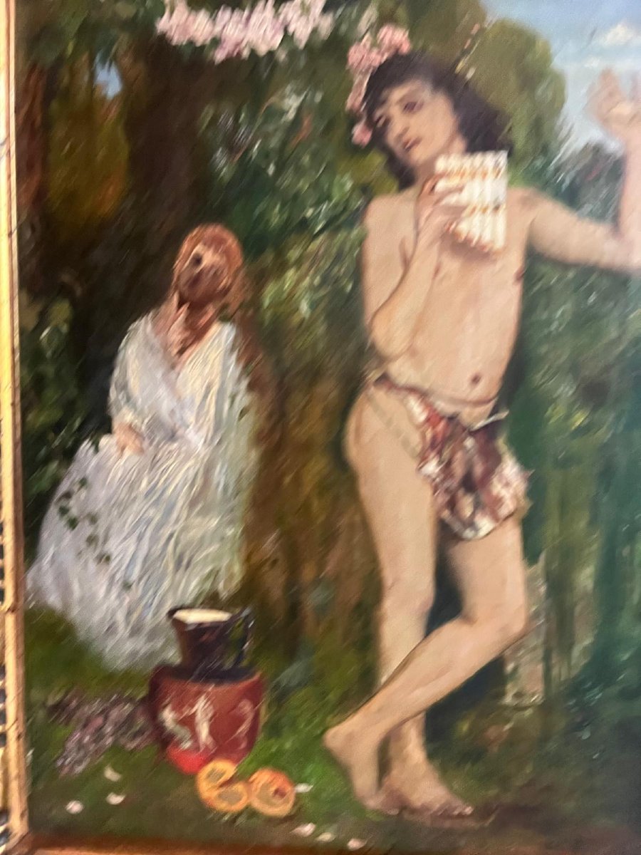 Painting The Enchanting Little Musician With Young Girl Signed Illegible, Lower Right -photo-3