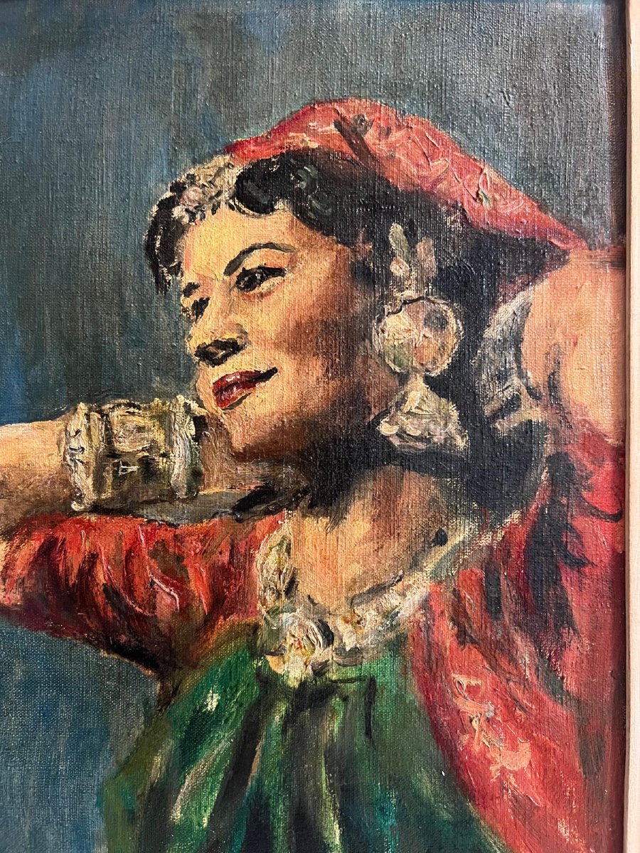 Gypsy Painting, Oil On Canvas Signed Illegible. -photo-3