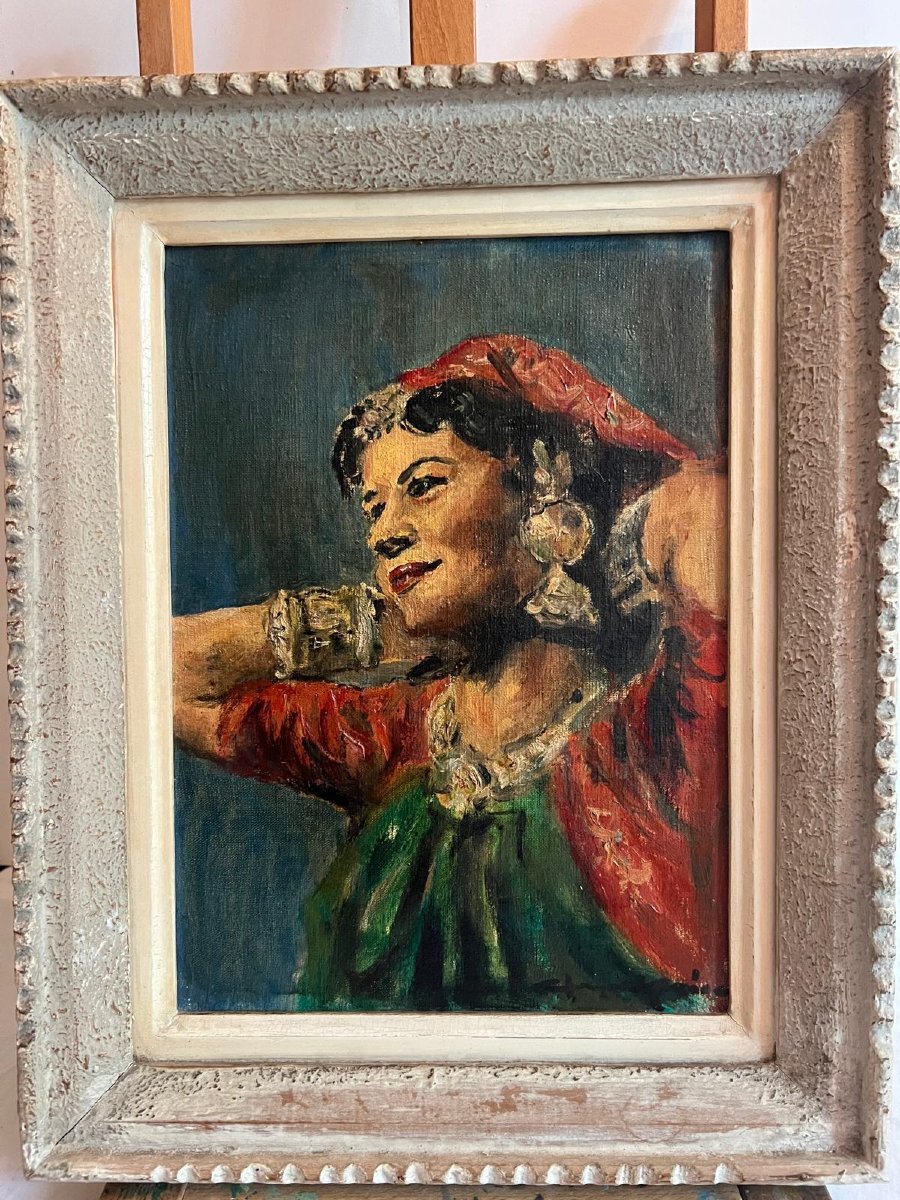 Gypsy Painting, Oil On Canvas Signed Illegible. -photo-4