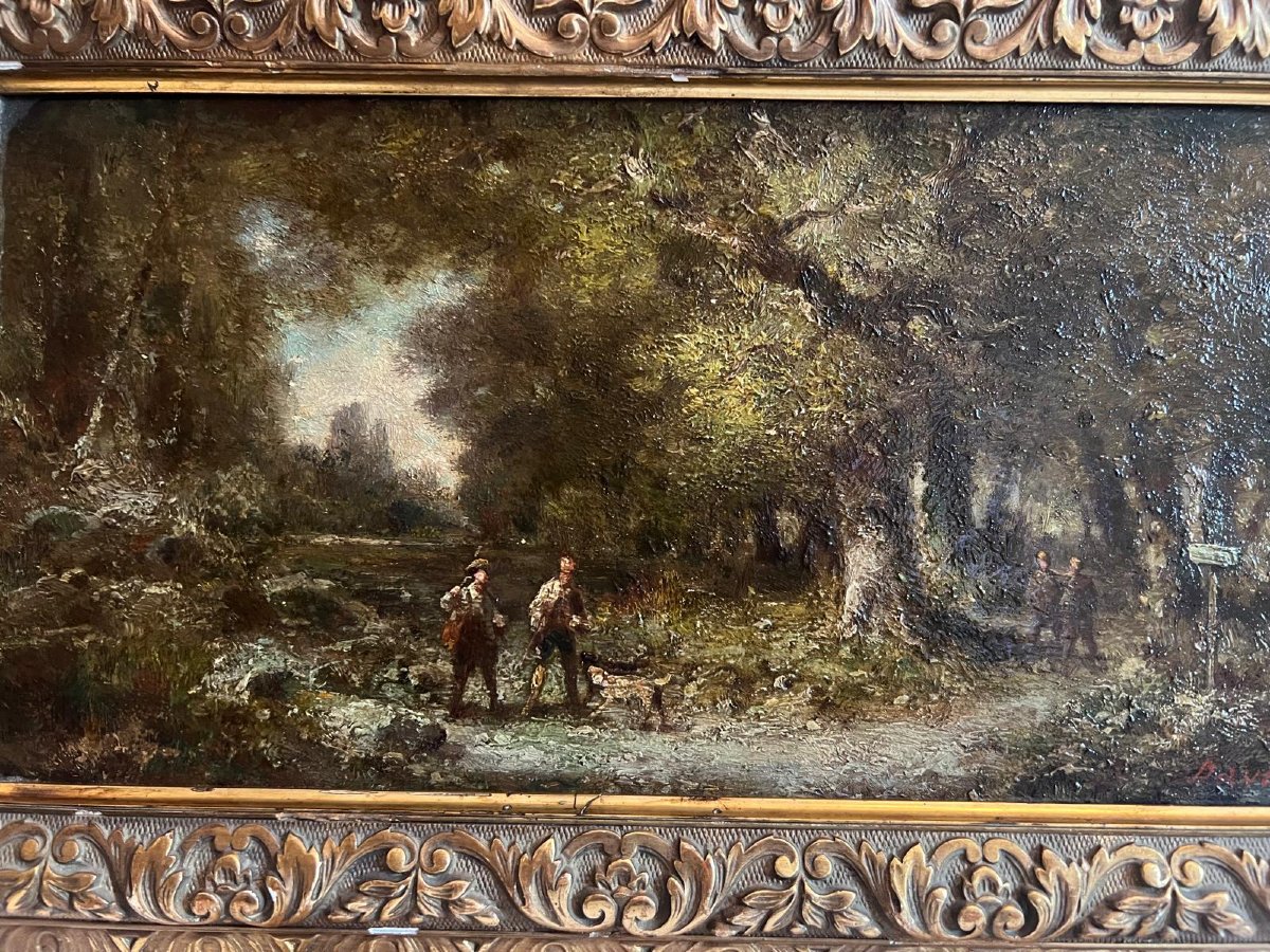 Tableau  Signé  David,chasseur Huile sur bois XlX ème, très belle  calité de Peinture -photo-2