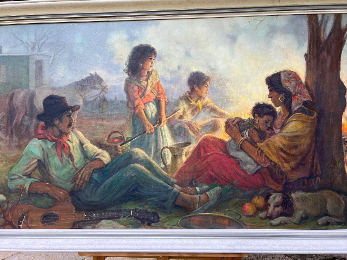 Painting Of Traveling People's Camps Signed Paul Remy 1897 - 1981.-photo-3
