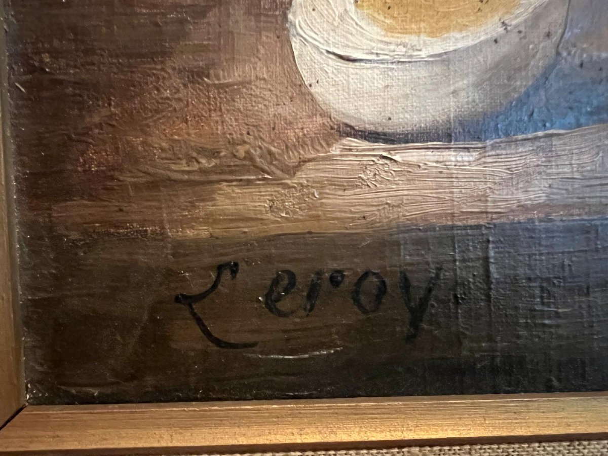 Tableau Signé Leroy, Natur morte,Lancouste , œuf  et  Salades. -photo-4