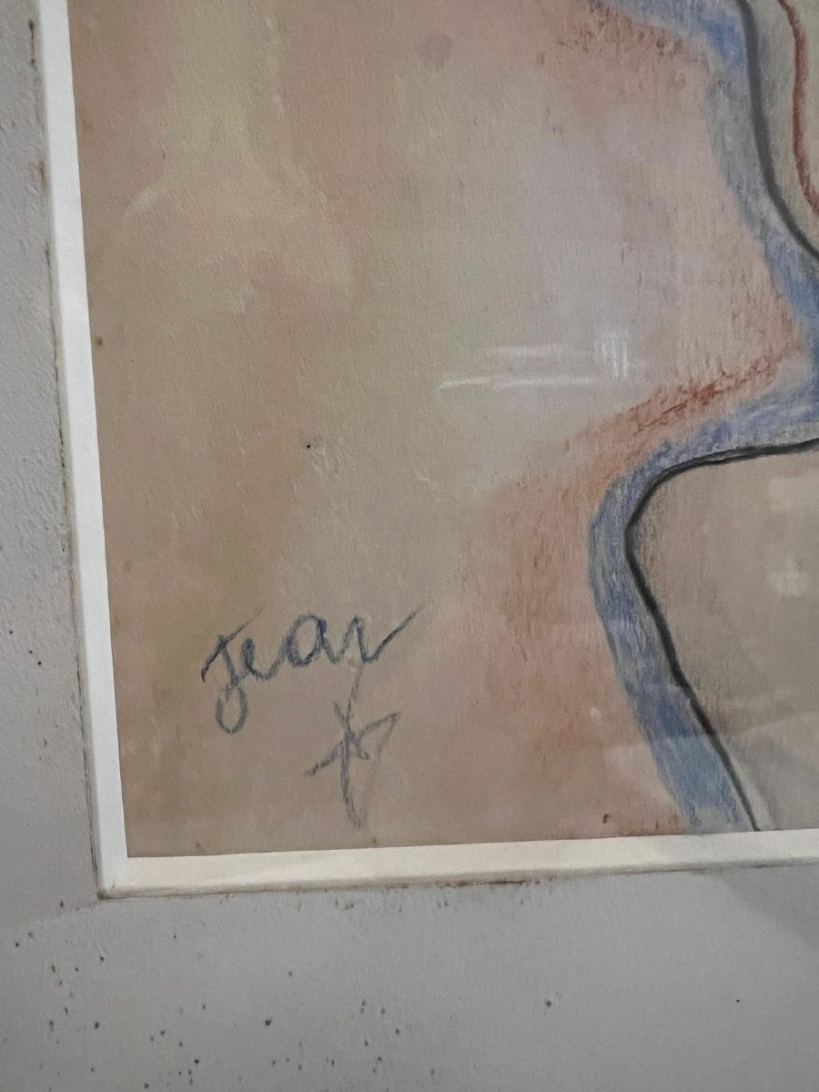 Painting Signed Jean Cocteau Drawing Color Pencil 20th Century. -photo-3