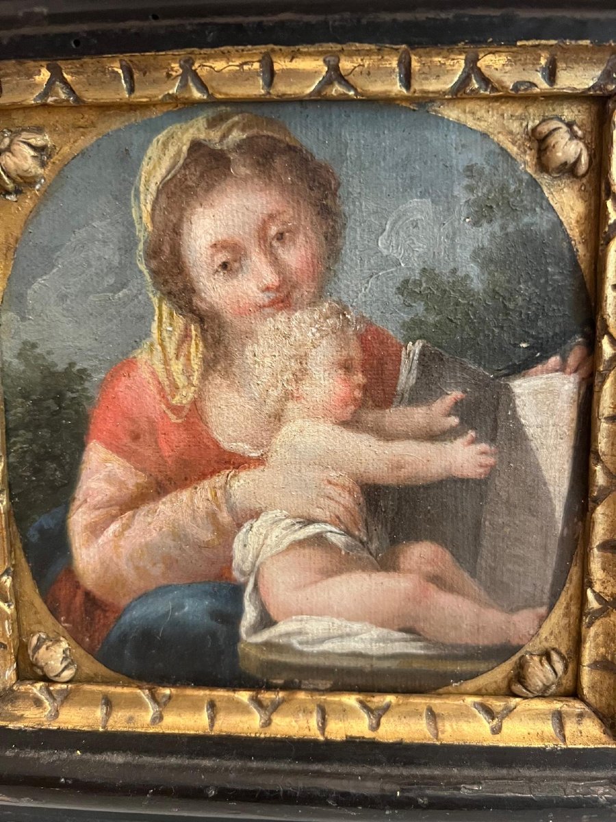 Tableau  Vierge  et Enfant  17ème  cadre  Époque. -photo-2