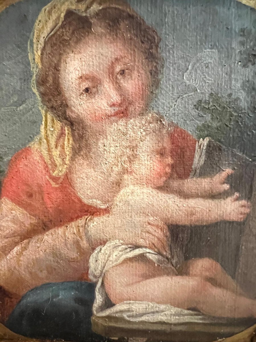 Tableau  Vierge  et Enfant  17ème  cadre  Époque. -photo-2
