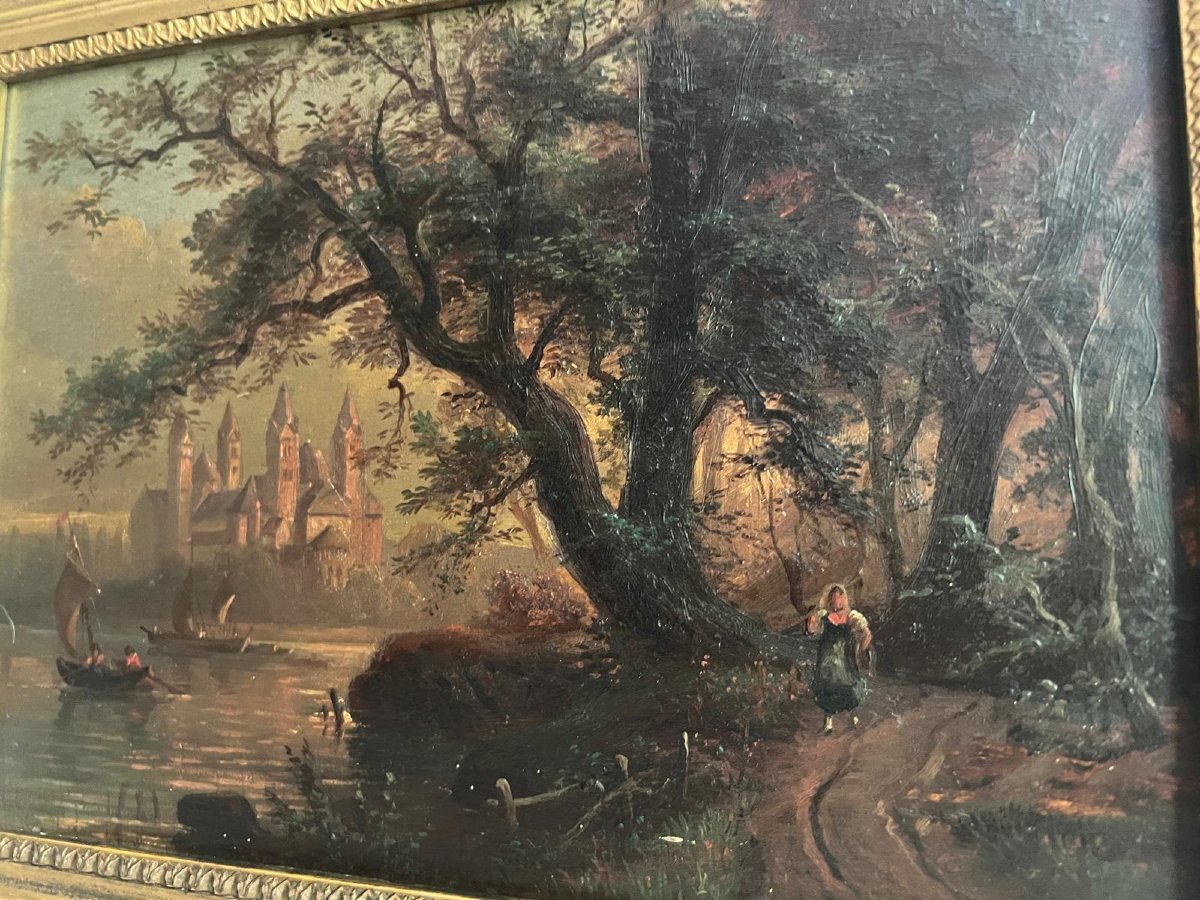 Tableau Paysage situé Speyer au Bord du Rhin Signé Georg Maria Erkert 1828-1903-photo-4