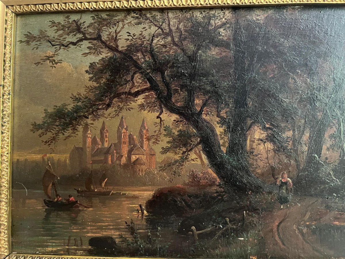 Tableau Paysage situé Speyer au Bord du Rhin Signé Georg Maria Erkert 1828-1903-photo-2