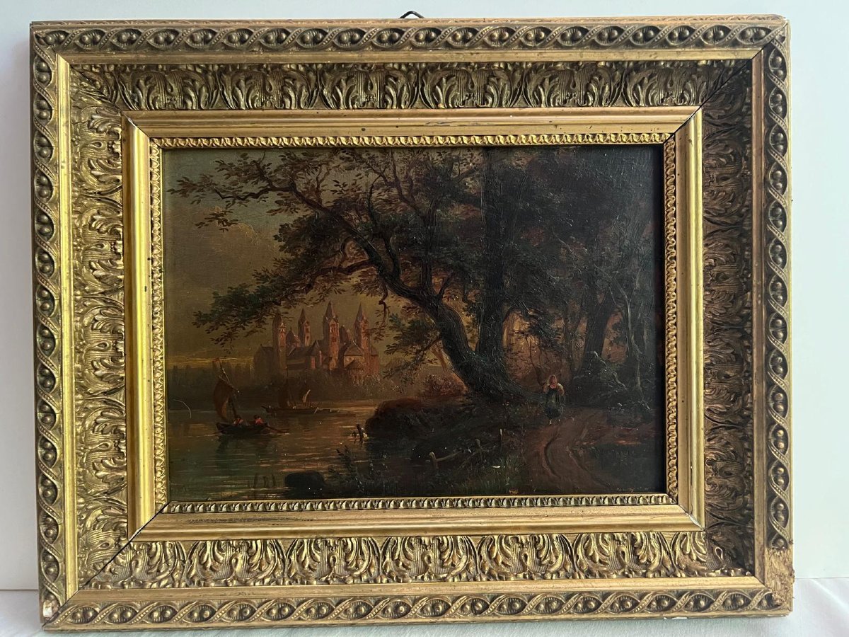 Tableau Paysage situé Speyer au Bord du Rhin Signé Georg Maria Erkert 1828-1903-photo-3