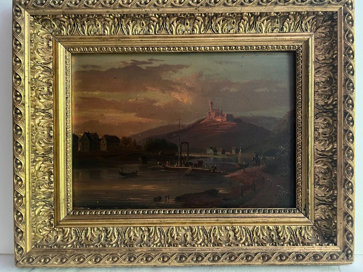 Painting Signed Georg Maria Erkert 1828-1903 Landscape Located On The Neckar-photo-3