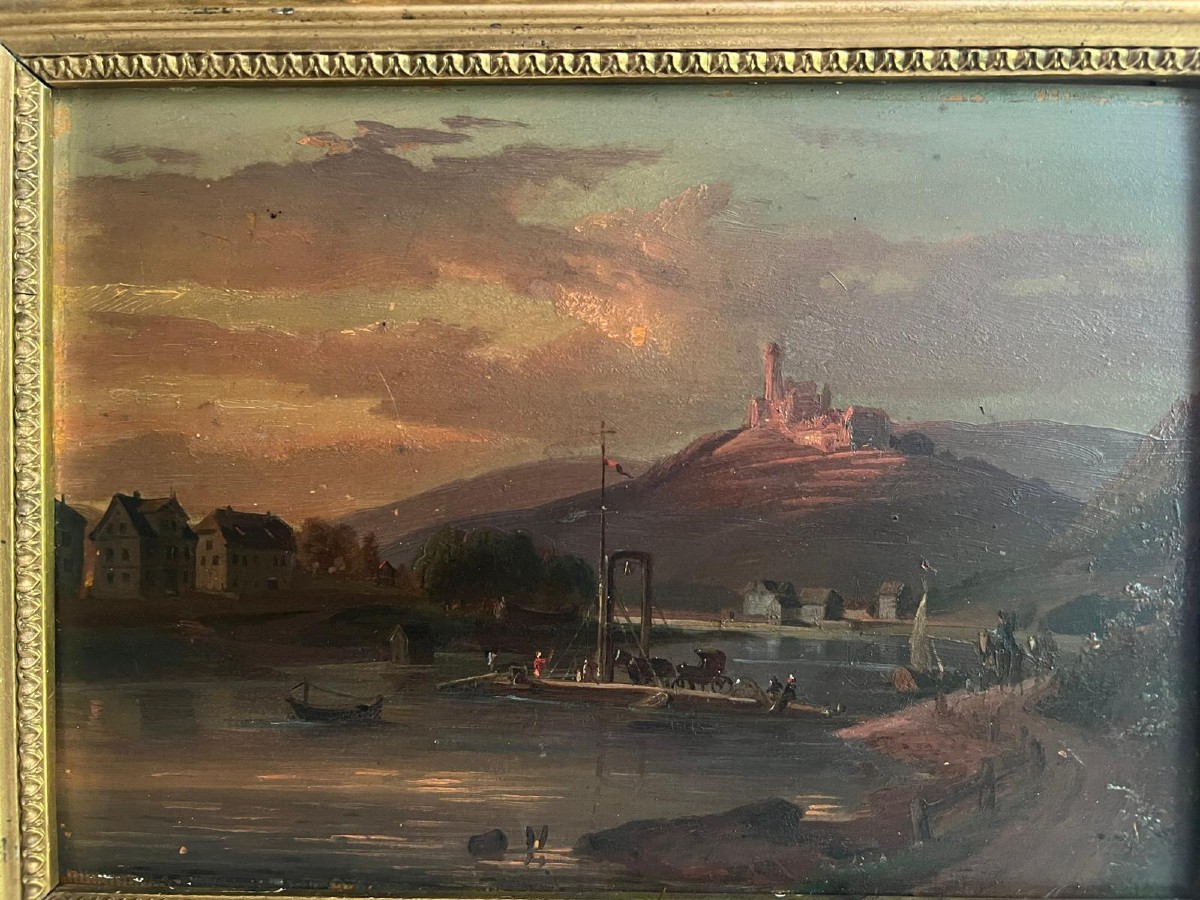 Painting Signed Georg Maria Erkert 1828-1903 Landscape Located On The Neckar