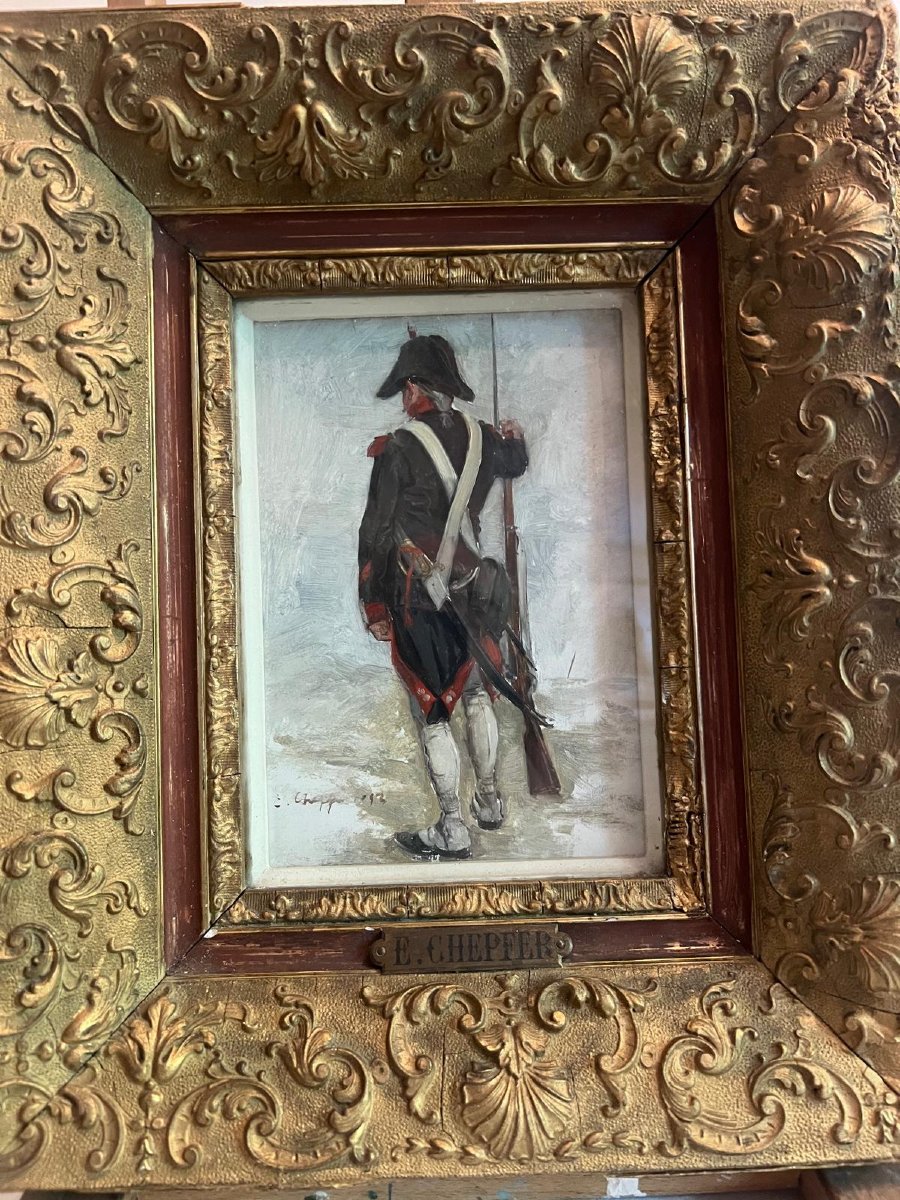 Tableau Soldat Signé  Émile Chepler 1876-1944.-photo-2