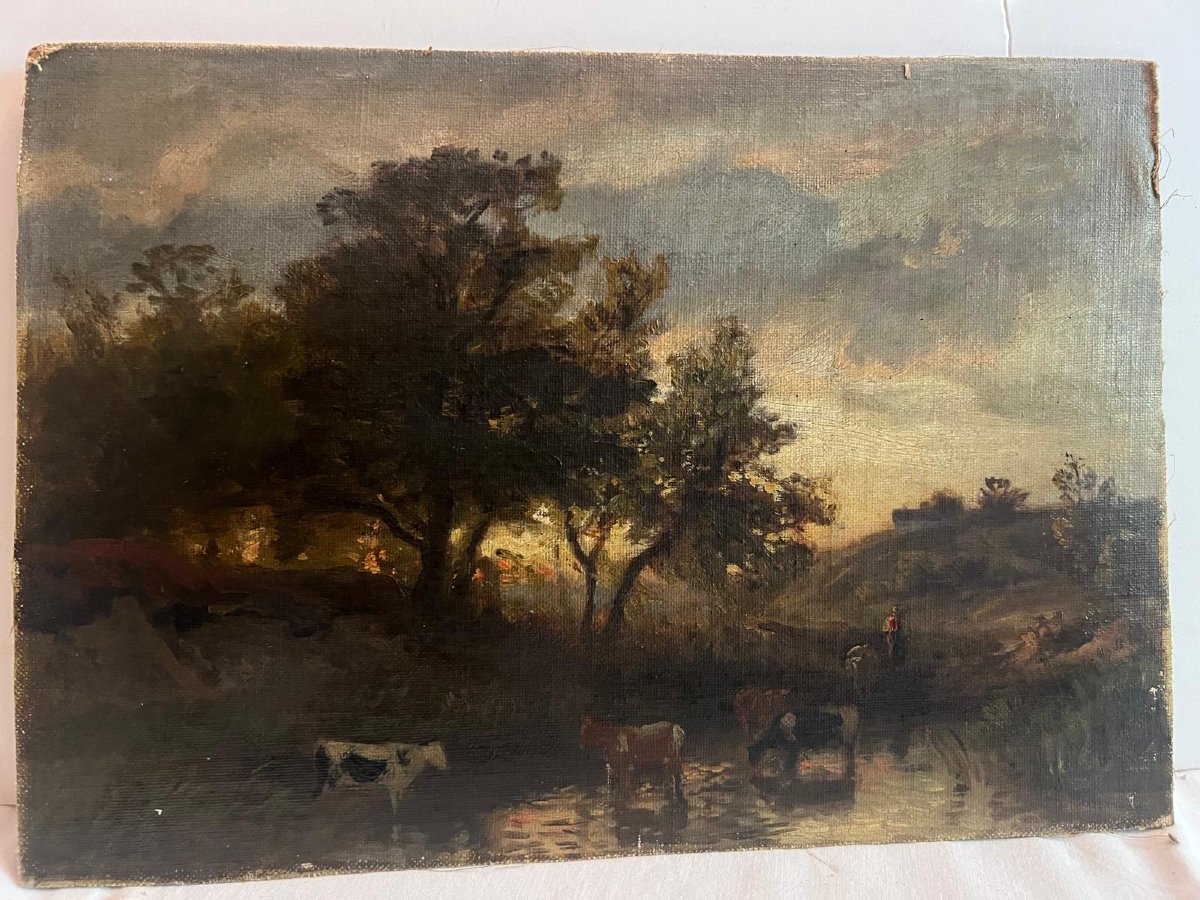 Tableau Troupeau dans la campagne Huile sur toile Maroufler -photo-1