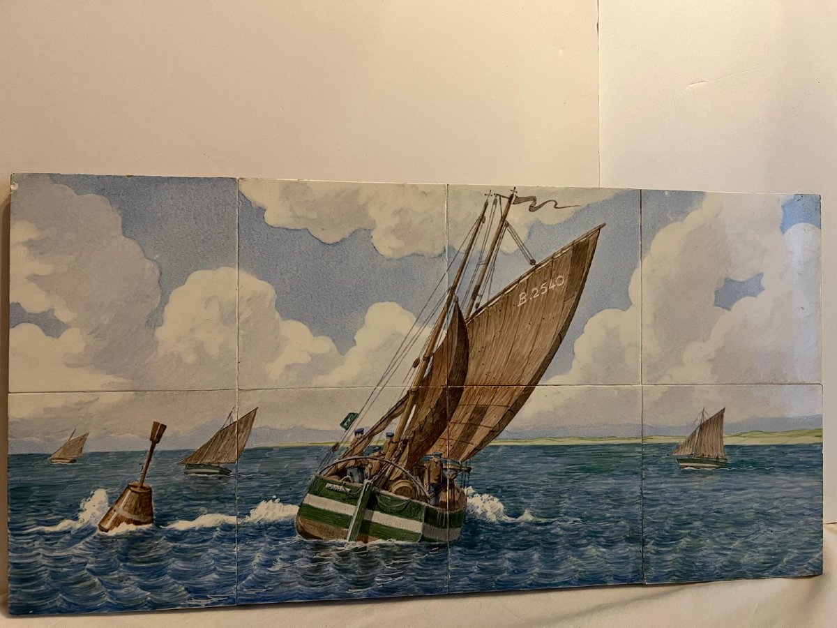 Tableaux  2  plaques de Carlage peintre à la main collé sur bois Pêcheurs  Breton -photo-1