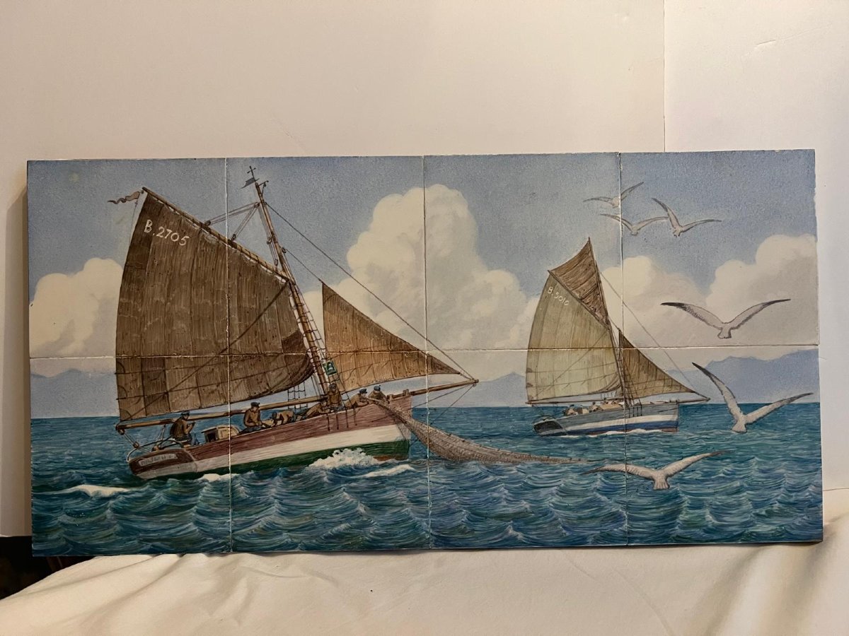 Tableaux  2  plaques de Carlage peintre à la main collé sur bois Pêcheurs  Breton -photo-2