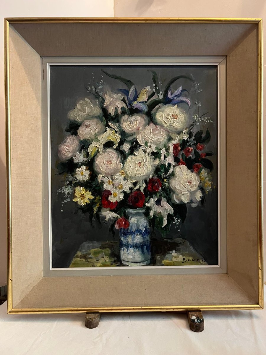 Tableau  Fleurs  Signé   Émile  Boyer 1877- 1948-photo-2