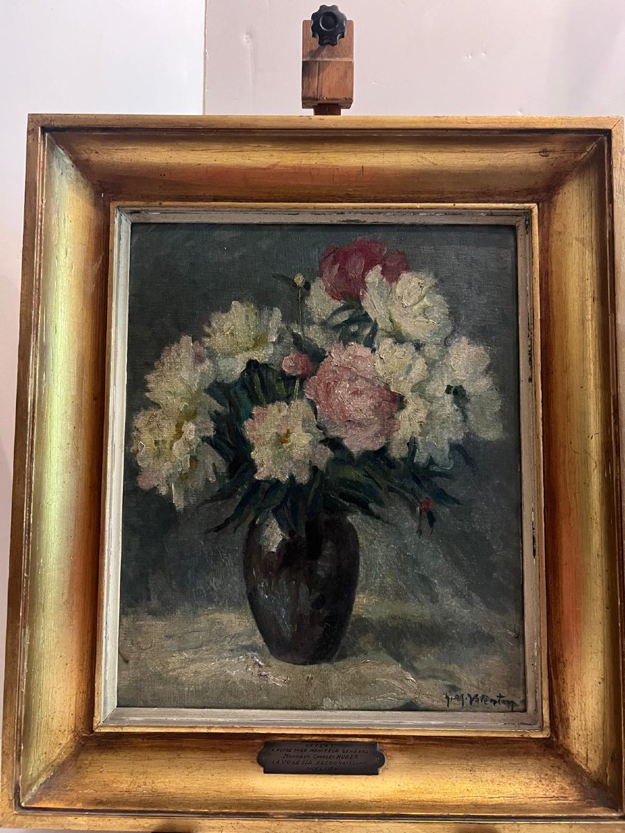 Tableau  fleurs  Signé Gustave Muller  Valentin  1894-1954-photo-2