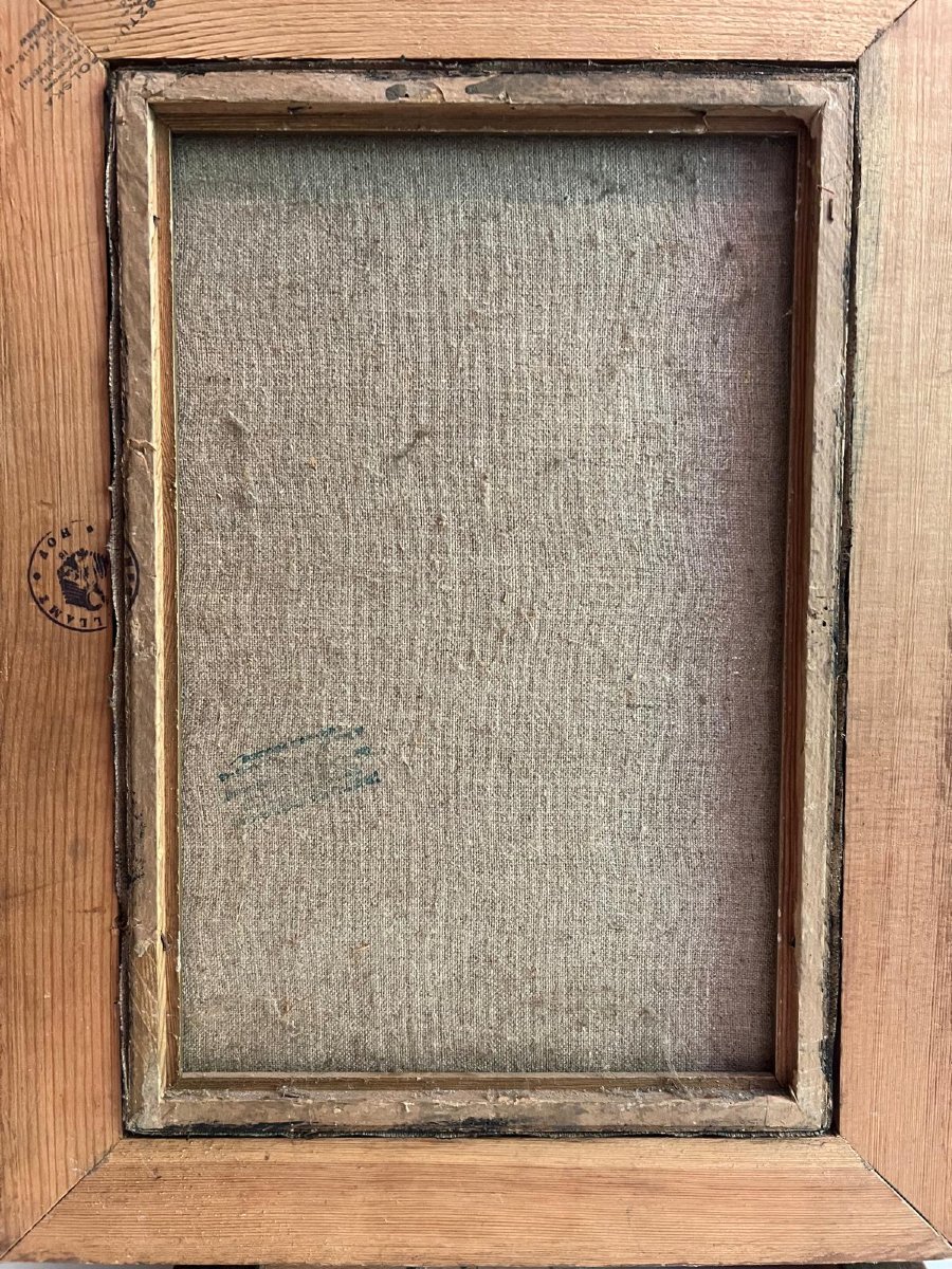 Tableau école Russe jeune fille sein Nu, Signé illisible cachet de Douane Allemande au Verso. -photo-4