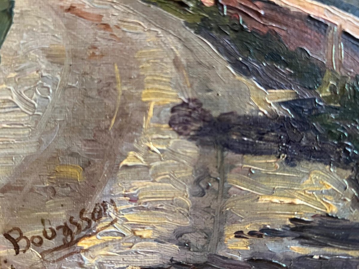 Tableau  Homme assis sur un  Mur Signé Illisible -photo-3