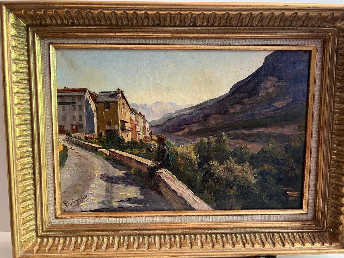 Tableau  Homme assis sur un  Mur Signé Illisible 