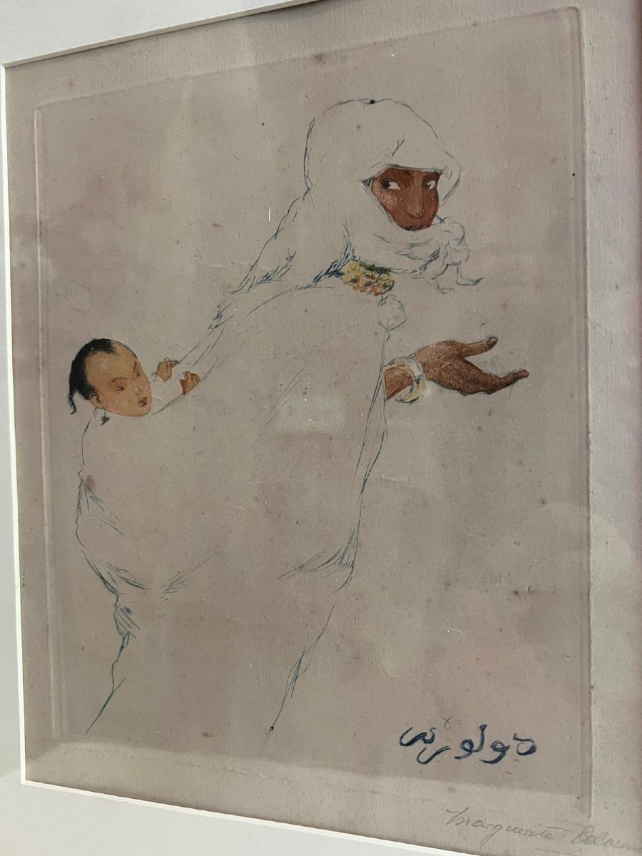 2 Tableaux  Orientaliste Signé Margueritte Delormé  1876-1946, Eau  Forte sur Papier. -photo-1