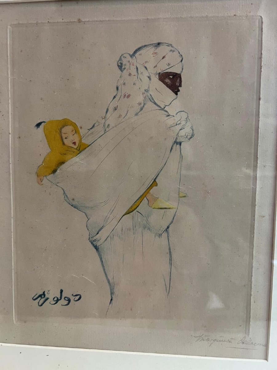 2 Tableaux  Orientaliste Signé Margueritte Delormé  1876-1946, Eau  Forte sur Papier. -photo-2