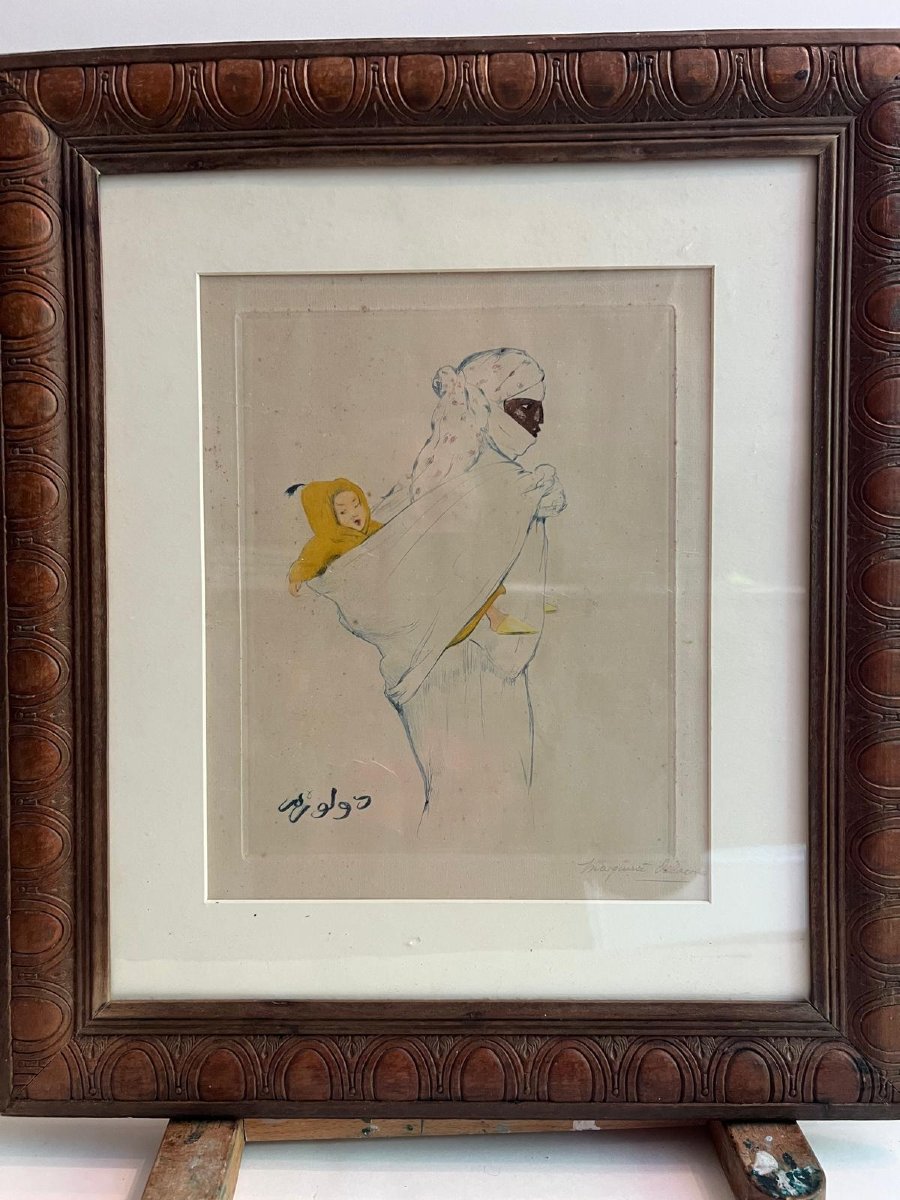 2 Tableaux  Orientaliste Signé Margueritte Delormé  1876-1946, Eau  Forte sur Papier. -photo-3