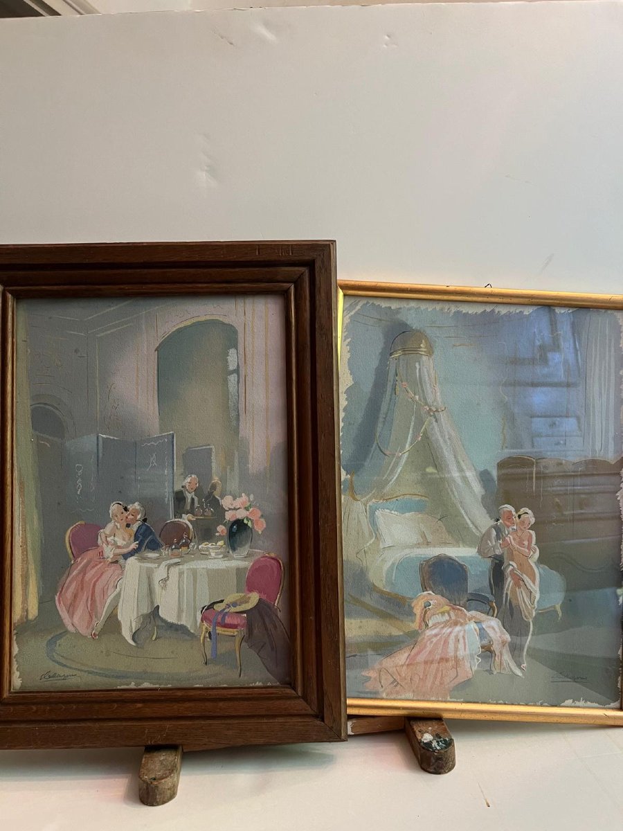2 Paintings Of Lovers Before And After The Meal, Gouache. -photo-5
