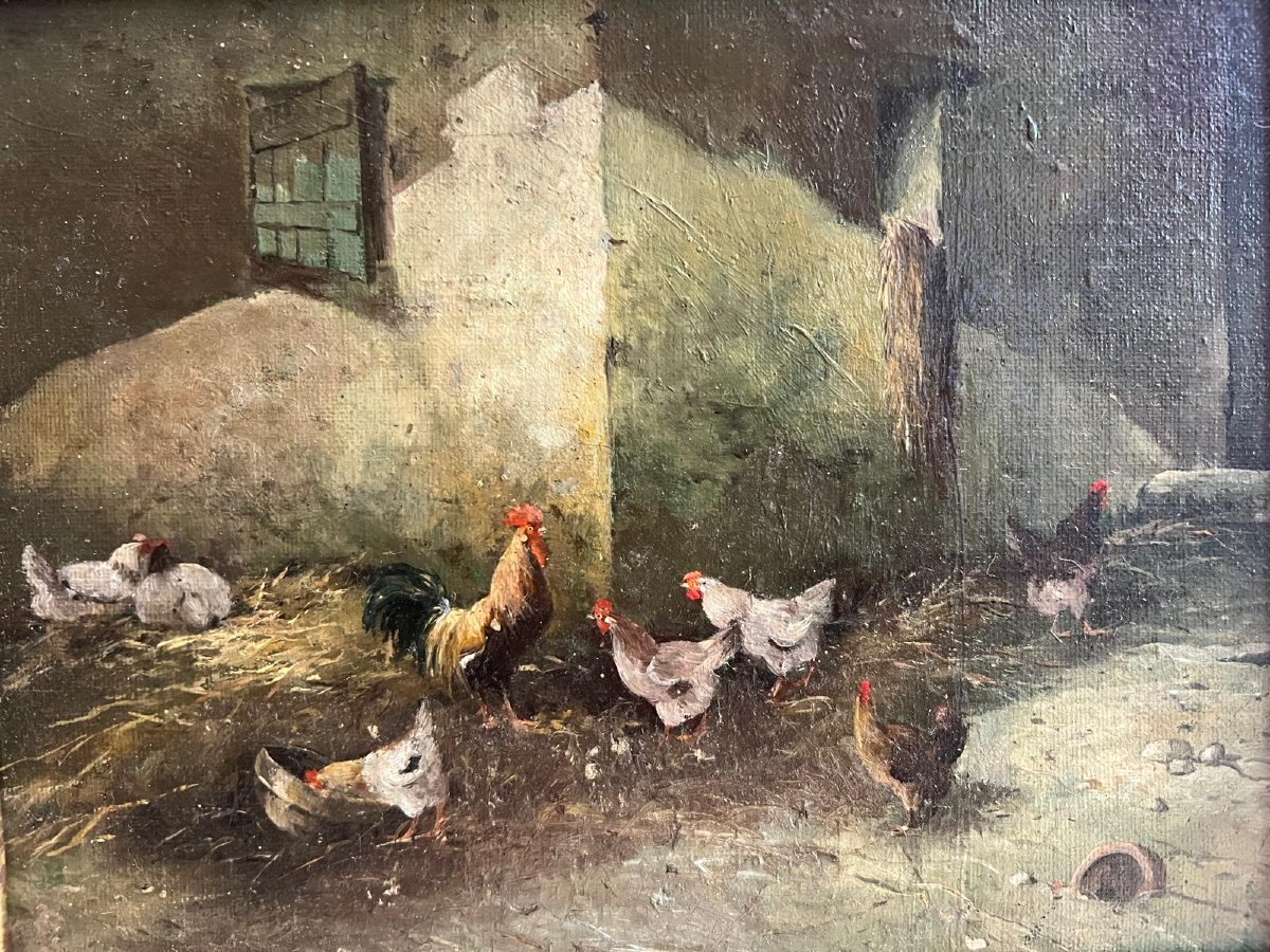 Tableau  le  coq  et  ses  admiratrices  cadre  Sculpter. -photo-2