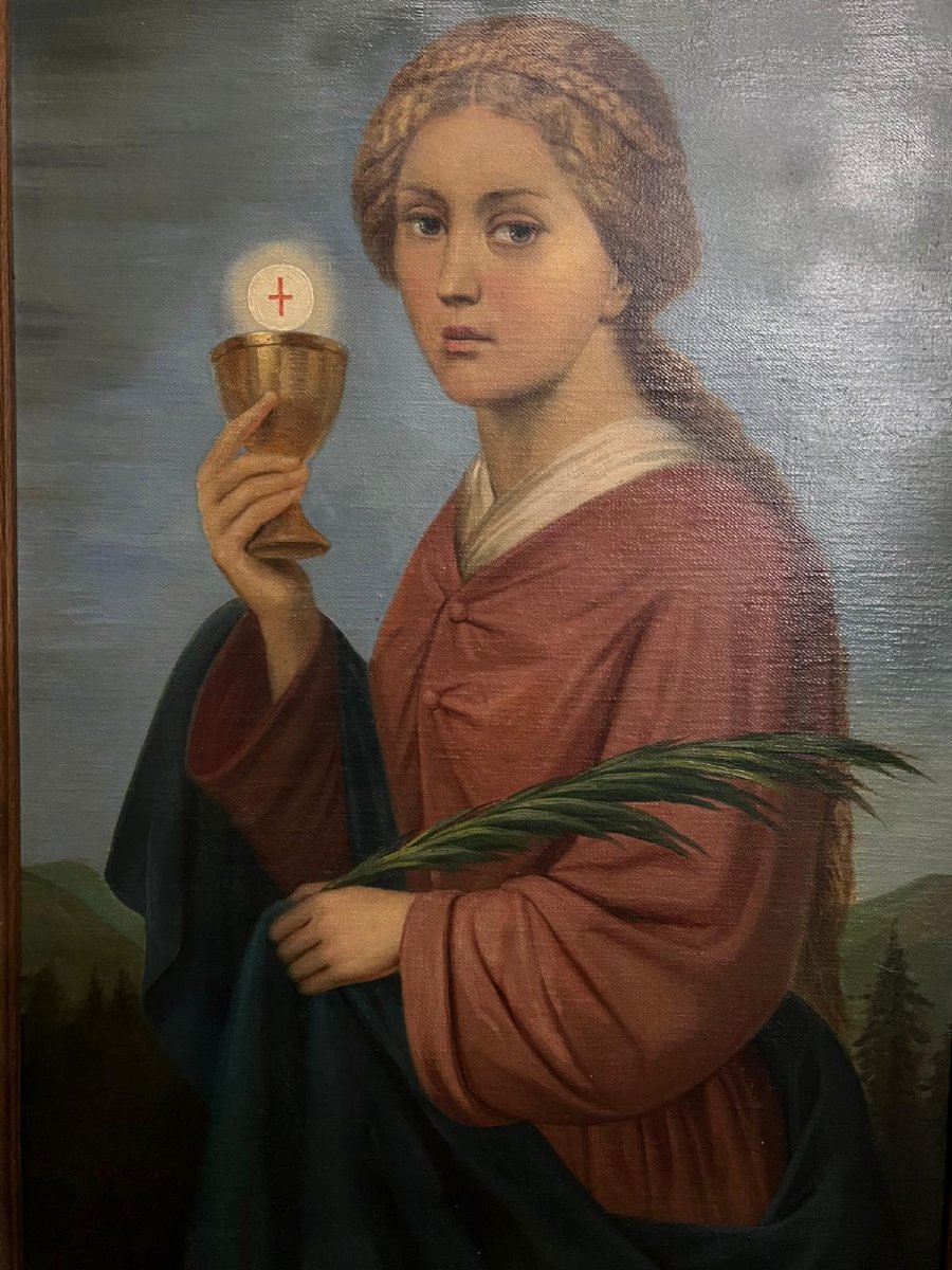 Painting Saint Barbara Signed Peter Baumgras, 1827-1904, United States. -photo-2