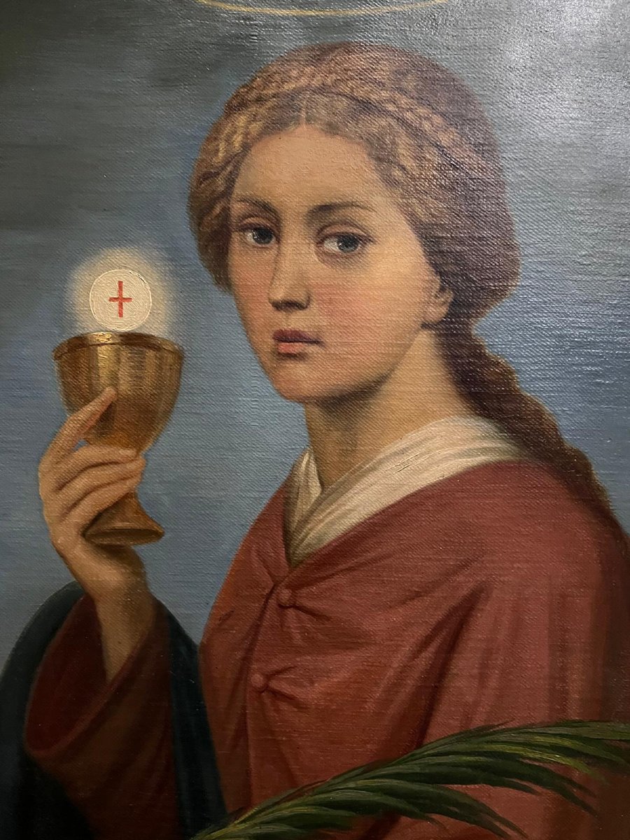 Painting Saint Barbara Signed Peter Baumgras, 1827-1904, United States. -photo-3