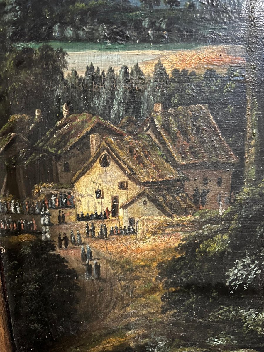 Tableau  Paysage animé,  verso Paysage  Forêt,  Huile sur bois. -photo-4