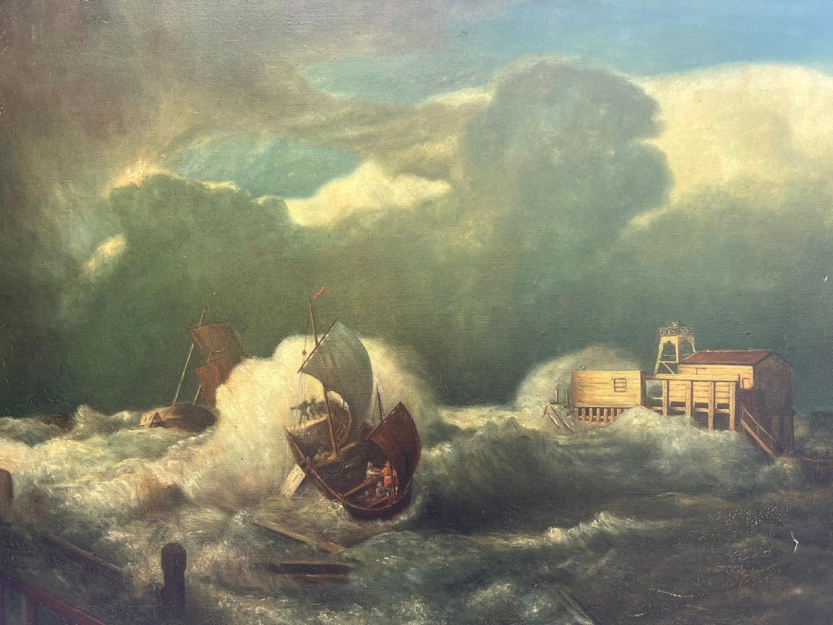 Tableau  Marine  Témpete  XlX ème  Huile sur toile. -photo-5