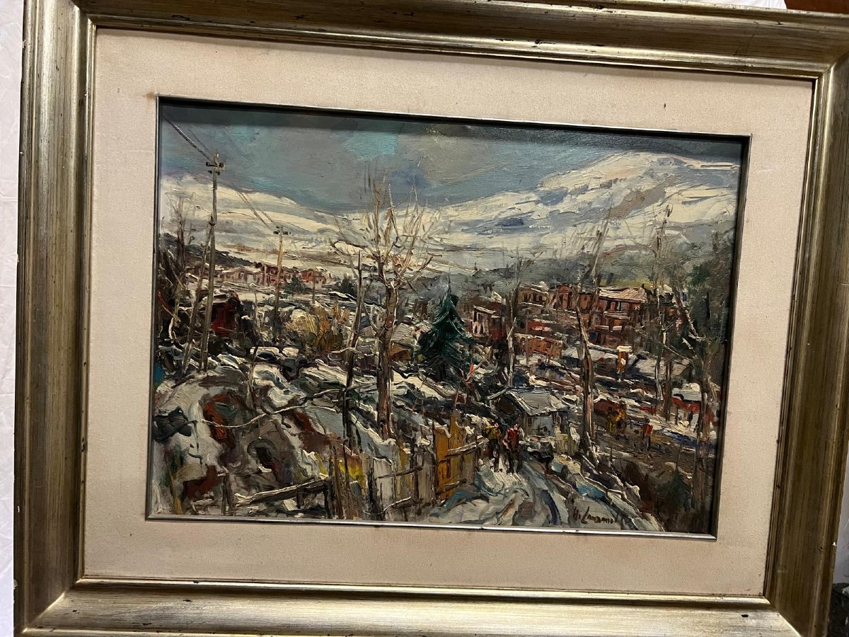 Animated Landscape Painting Signed Cansanella, Located On The Reverse. -photo-3