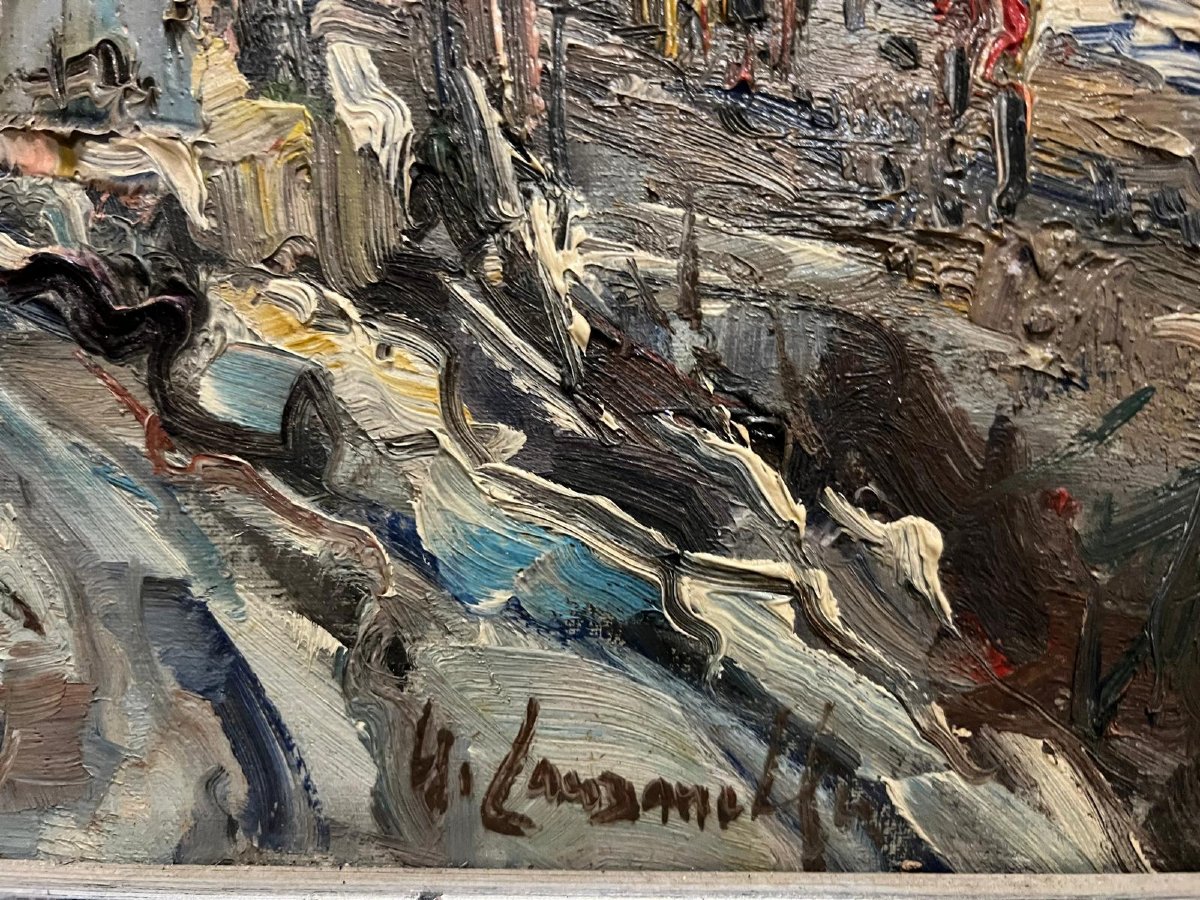 Animated Landscape Painting Signed Cansanella, Located On The Reverse. -photo-4