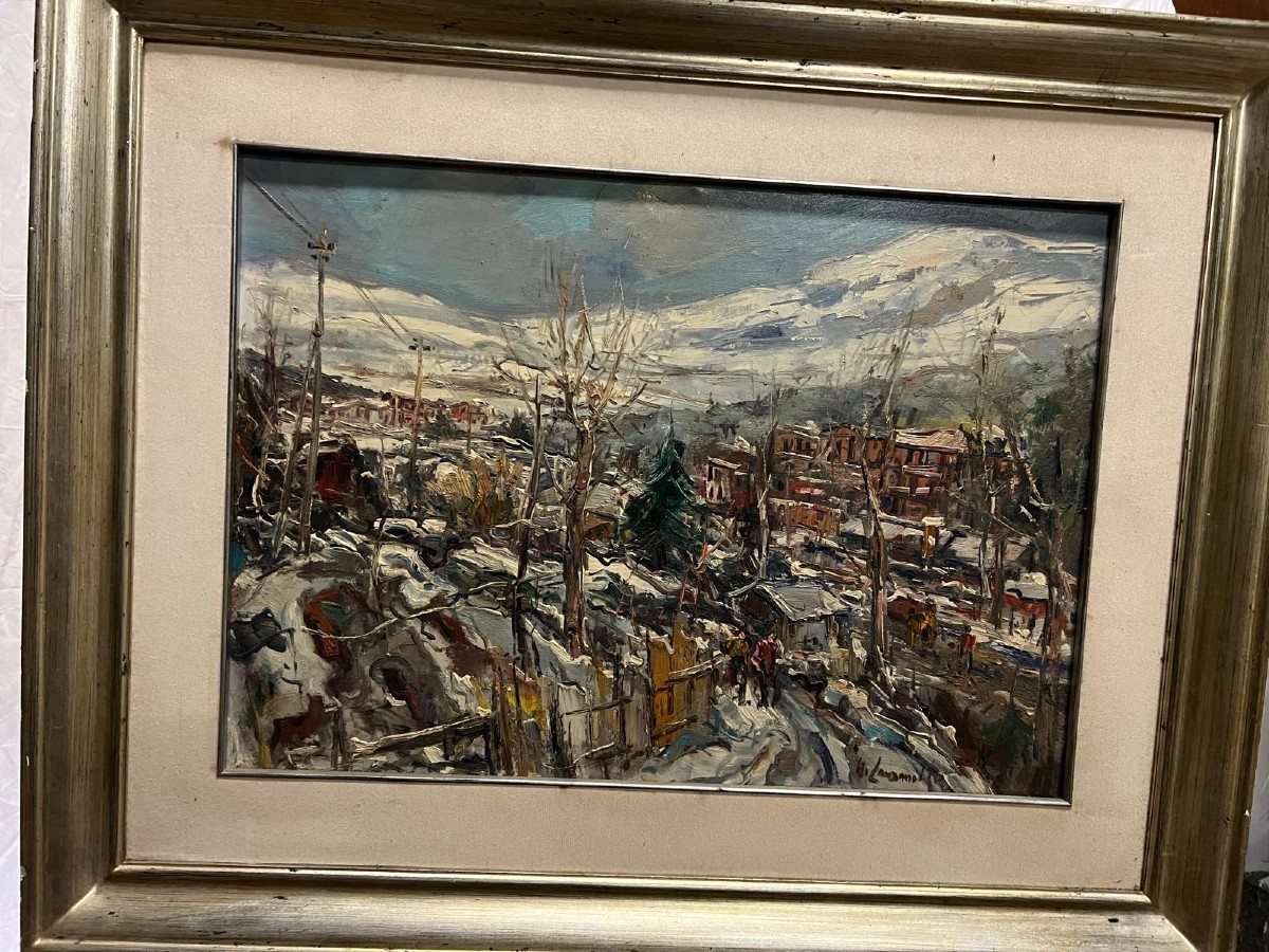 Animated Landscape Painting Signed Cansanella, Located On The Reverse. 