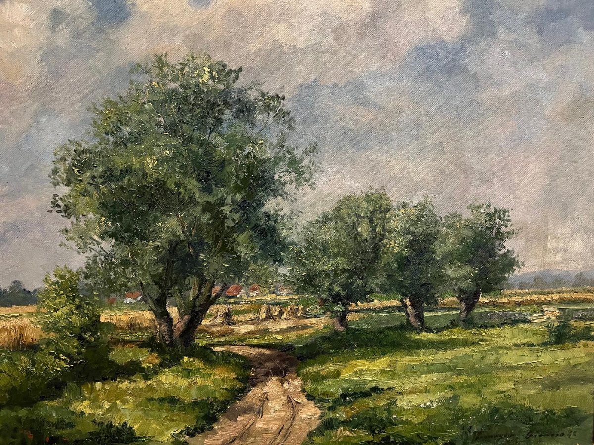 Painting Summer Landscape Signed Schwager Grimoso Dated 42, -photo-2