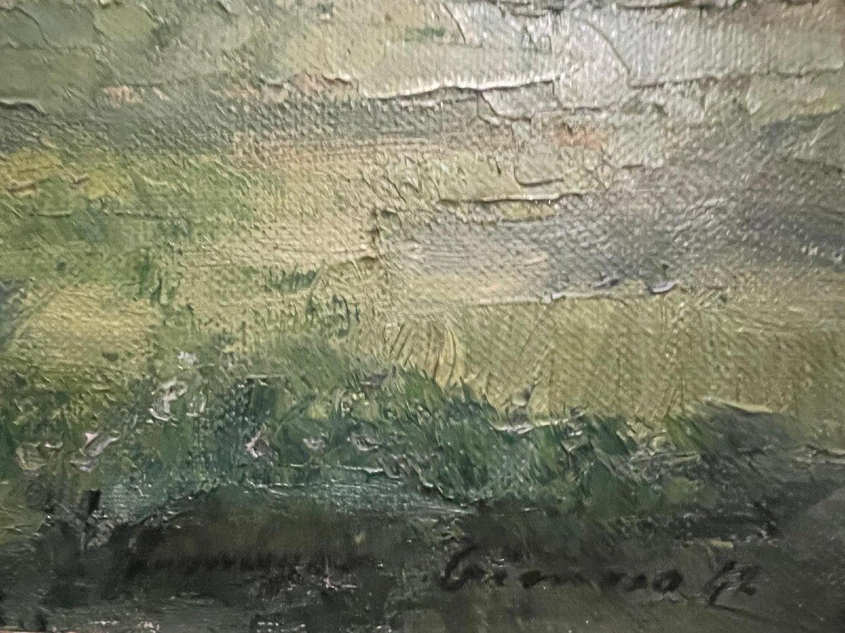 Painting Summer Landscape Signed Schwager Grimoso Dated 42, -photo-3