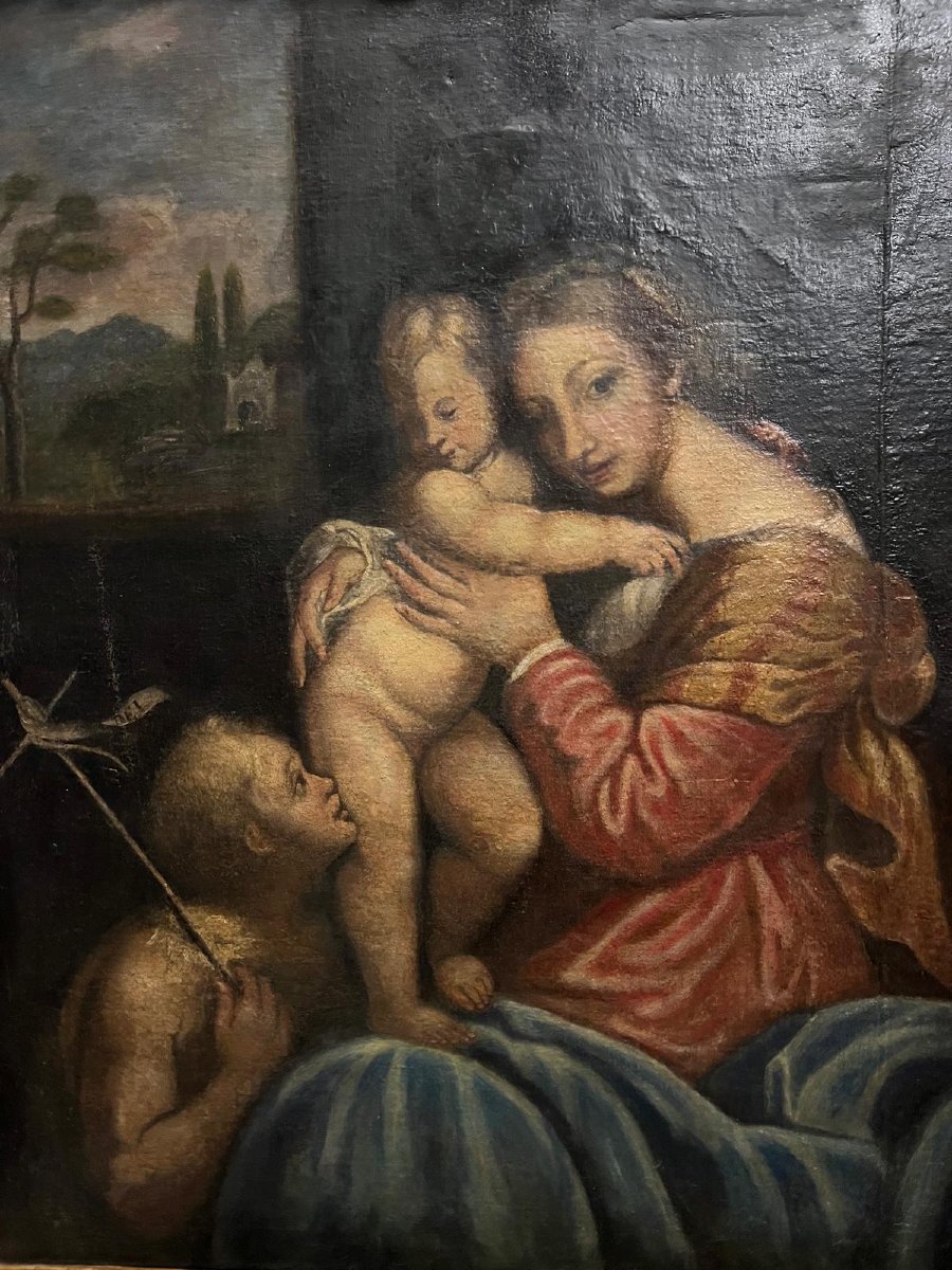 Tableau  Madonna  avec  enfant  17ème  Cadre  d'époque. -photo-2