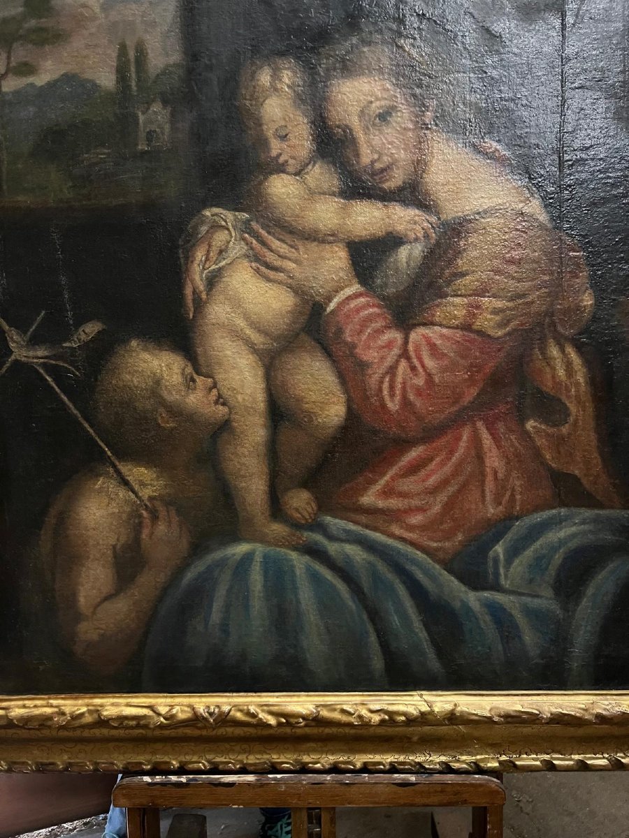 Tableau  Madonna  avec  enfant  17ème  Cadre  d'époque. -photo-2