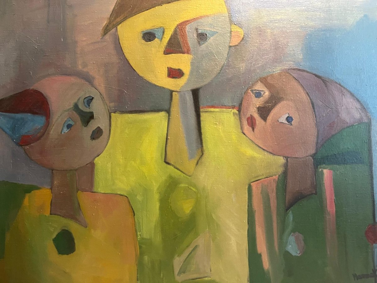 Tableau  3  Enfants  Signé  Polonais  Andrzey  Mamak ,  Huile sur toile. -photo-1
