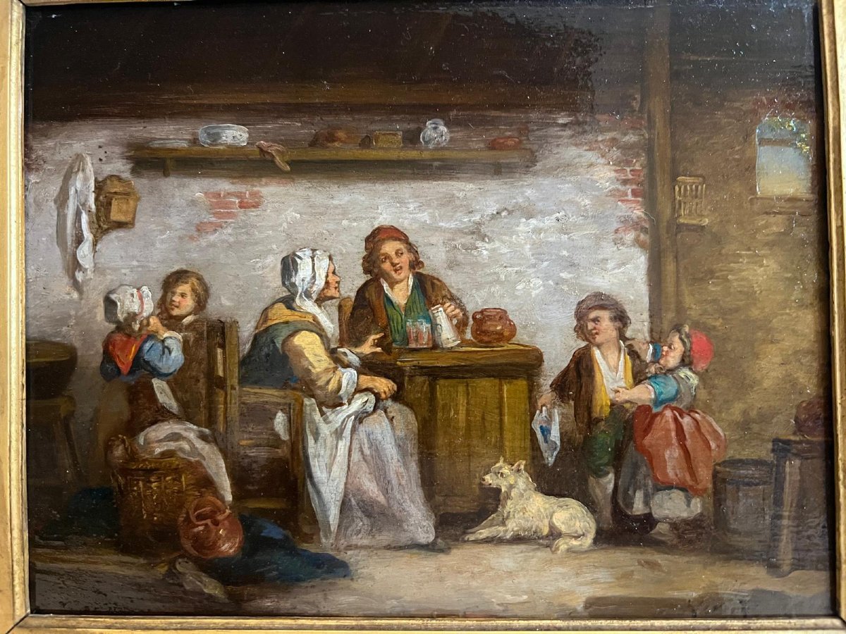 Tableau  Scène  genre Signé monogramme illisible. -photo-1
