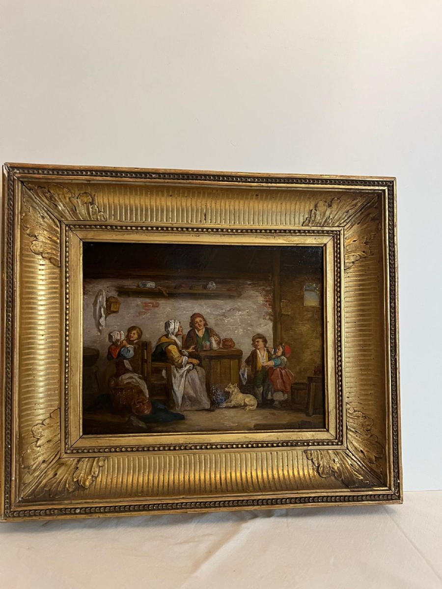 Tableau  Scène  genre Signé monogramme illisible. 
