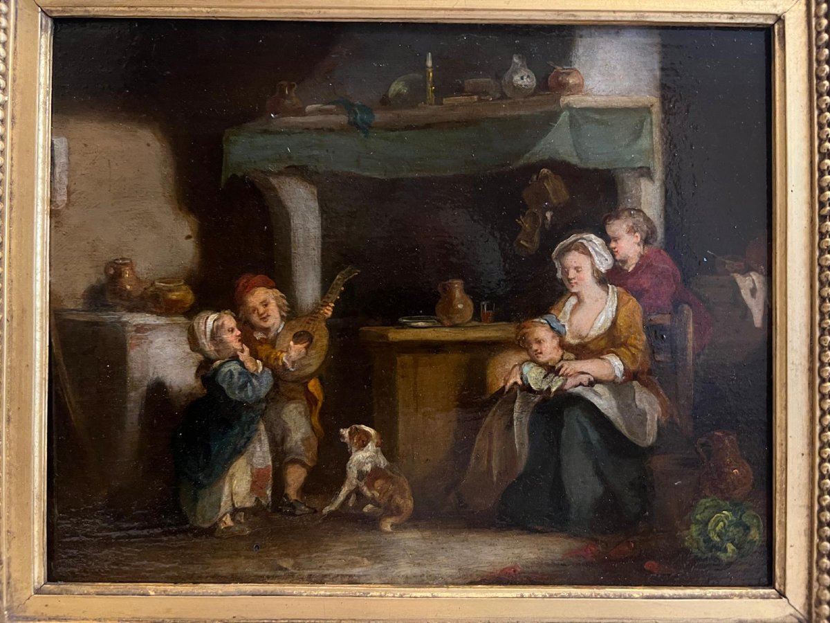 Tableau Scène de genre très beau cadre feuille d'or -photo-2
