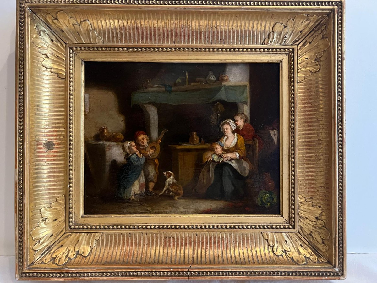 Tableau Scène de genre très beau cadre feuille d'or 