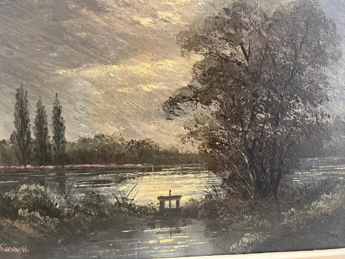 Landscape Painting Signed Siarnouski Certificate Of Authenticity On The Back. -photo-2