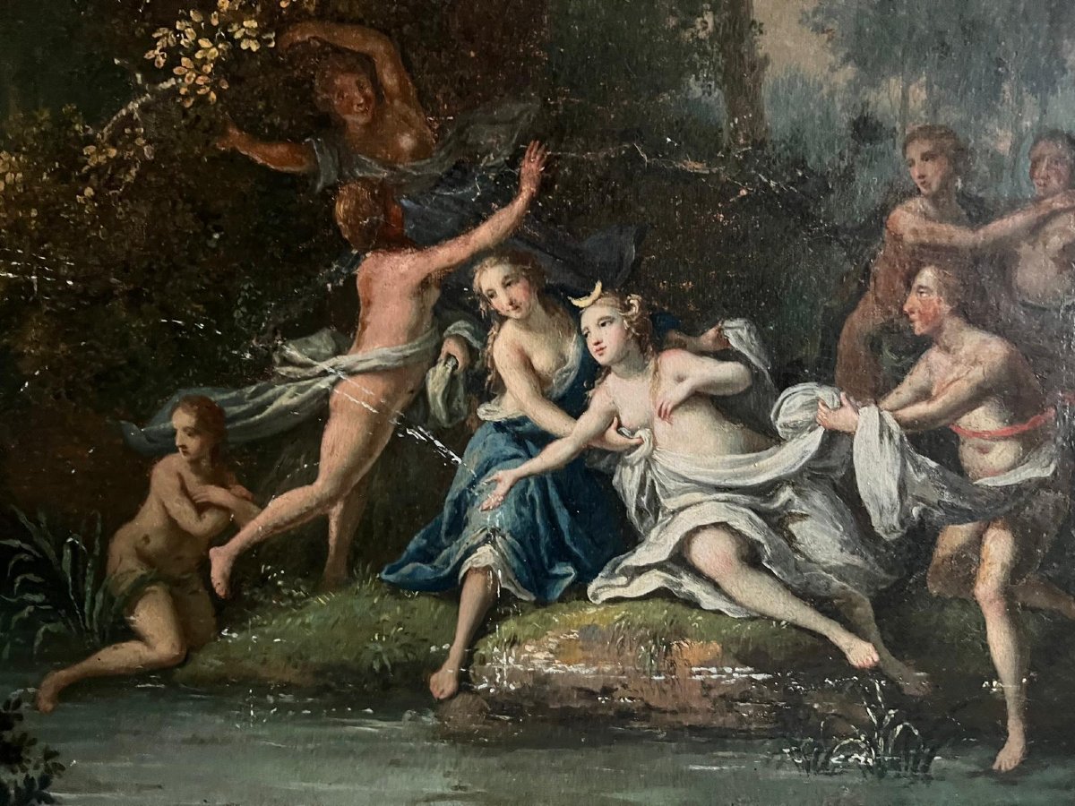 French School Painting 18th Century Diana At The Bath Period Frame -photo-2