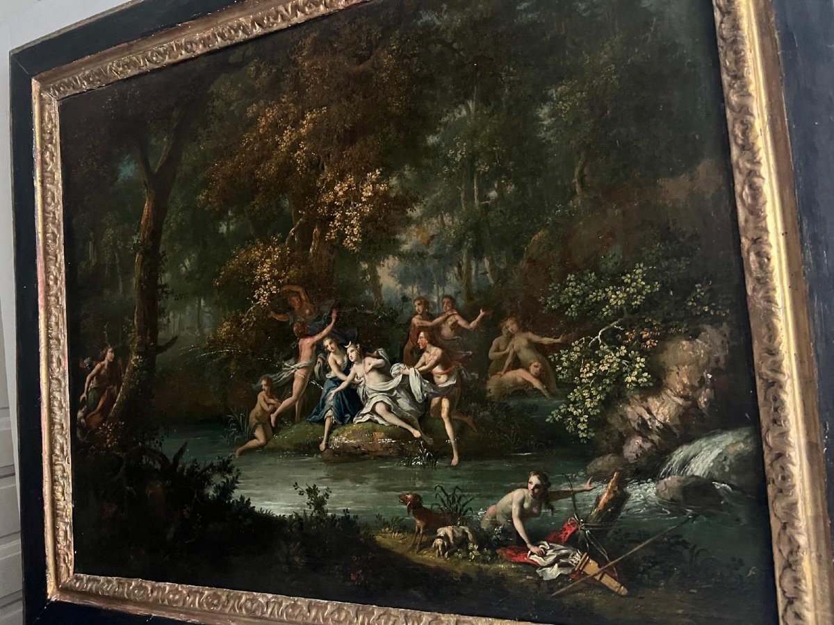 French School Painting 18th Century Diana At The Bath Period Frame -photo-4